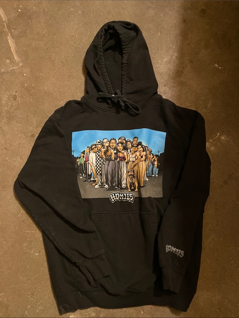 Homie Black Crewneck with Multicolor Group Graphic Panel